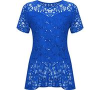 WearAll Plus Size Womens Lace Sequin Ladies Short Sleeve Peplum Frill Top - Royal Blue - 20