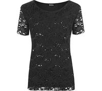 WearAll Plus Size Womens Lace Sequin Lined Ladies Sleeve Party Crochet Top - Black - 24/26
