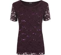 WearAll Plus Size Womens Lace Sequin Lined Ladies Sleeve Party Crochet Top - Purple - 16/18