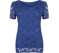WearAll Plus Size Womens Lace Sequin Lined Ladies Sleeve Party Crochet Top - Royal Blue - 12/14