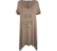 WearAll Plus Size Womens Owl Diamante Stud Short Sleeve Ladies Hanky Hem Top - Mocha - 26-28