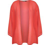 WearAll Plus Size Womens Plain 3/4 Sleeve Ladies Open Kimono Cardigan Top - Coral - 24-26