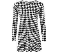 WearAll Plus Size Womens Plain Long Sleeve Stretch Ladies Swing Dress Top - Dog Tooth 24-26