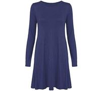 WearAll Plus Size Womens Plain Long Sleeve Stretch Ladies Swing Dress Top - Navy 20-22