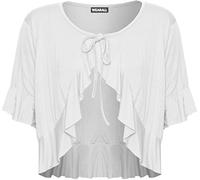 WearAll Plus Size Womens Plain Tie Up Short Sleeve Ladies Frill Shrug Top - White - 24-26
