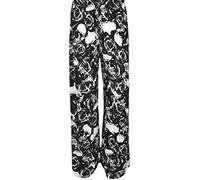 WearAll Plus Size Womens Print Ladies Wide Leg Palazzo Trousers Pants - Skull Roses - 24-26