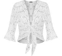 WearAll Plus Size Womens Sequin Lace Tie Up 3/4 Bell Sleeve Ladies Crochet Party Top - White 16/18