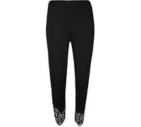 WearAll Plus Size Womens Sequin Scallop Beaded Flower Petal Scallop Ladies Leggings Pants - Black - 12-14