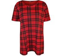 WearAll Plus Size Womens Tartan Check Print Short Sleeve Ladies T-Shirt Top - Red Black - 20