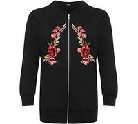 WearAll Plus Womens Embroidered Vintage Bomber Jacket Ladies Floral Print Long Sleeve - Black - 20