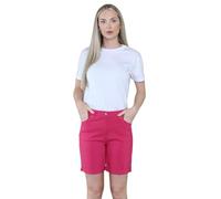 WearAll Stretch Shorts for Women Ladies Turned Hem Bengaline Casual Everyday Cropped Pants Chino Capri Slim Fit Above The Knee Turn Up Bermuda Summer Crops Cerise 10