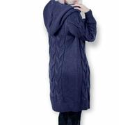 WearAll Women Cable Knitted Oversized Long Hooded Cardigan Maxi Ladies Chunky Jumper Cape Open Front Collarless Knit Top Size 8-16