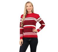 WearAll Women Knitted Jumper Long Sleeve Striped Pattern Crew Neck Ladies Sweater Pull Over Jacquard Top Red M/L