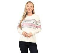 WearAll Women Knitted Jumper Long Sleeve Striped Pattern Crew Neck Ladies Sweater Pull Over Jacquard Top (Cream) M/L