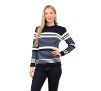WearAll Women Knitted Jumper Long Sleeve Striped Pattern Crew Neck Ladies Sweater Pull Over Jacquard Top Navy S/M