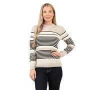 WearAll Women Knitted Jumper Long Sleeve Striped Pattern Crew Neck Ladies Sweater Pull Over Jacquard Top Beige M/L