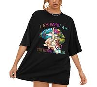 WearAll Women Ladies Oversized I Am Who I Am Print Short Sleeve T-Shirt Top Black Plus Size 16-18
