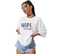 WearAll Women Ladies Oversized Nope Print Short Sleeve T-Shirt Top Nope White Plus Size 12-14