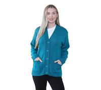 WearAll Women Plain Long Sleeve Button Down Cardigans Ladies Sweater 2 Side Pockets Versatile Knitted Sweater Business Teal 8-10