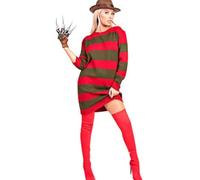WearAll Women Red Green Stripe Knitted Dress Top Fancy Dress Halloween Party Costume Jumper 20-22