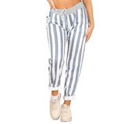 WearAll Women’s Big Stipe Monochrome Print Jogger Sweatpants Ribbed Waistband Trousers Ladies Causal Summer Joggers Drawstring Italian Gym Running Pants Denim Blue 16
