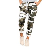 WearAll Women’s Camouflage Print Jogger Sweatpants Ribbed Waistband Trousers Ladies Causal Summer Joggers Drawstring Italian Gym Running Pants White 14