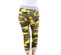 WearAll Women’s Denim Jean Joggers Camouflage Print Sweatpants Floral Ribbed Waistband Trousers Ladies Casual Summer Italian Gym Running Pants Yellow 18