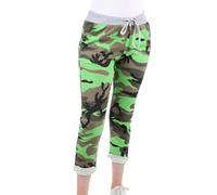 WearAll Women’s Denim Jean Joggers Camouflage Print Sweatpants Floral Ribbed Waistband Trousers Ladies Casual Summer Italian Gym Running Pants Green 12