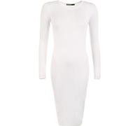 WearAll Womens Bodycon Stretch Plain Long Sleeve Ladies Round Neck Midi Dress 8-14