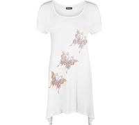 WearAll Women's Butterfly Sequin Stud Long Swing Hanky Hem Short Sleeve Top - White - 20