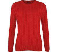 WearAll Women's Cable Knit Long Sleeve Top Ladies Jumper Sweater - Red - 4-6