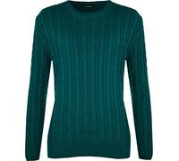 WearAll Women's Cable Knit Long Sleeve Top Ladies Jumper Sweater - Teal - 4-6