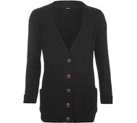 WearAll Womens Cable Knitted Button Cardigan Long Sleeve Ladies Boyfriend Top - Black 20-22