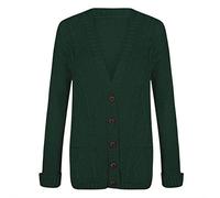 WearAll Womens Cable Knitted Button Cardigan Long Sleeve Ladies Boyfriend Top - Bottle Green 16-18