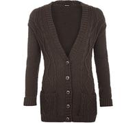 WearAll Womens Cable Knitted Button Cardigan Long Sleeve Ladies Boyfriend Top - Brown 20-22