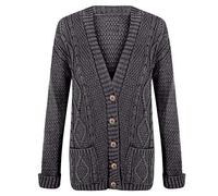 WearAll Womens Cable Knitted Button Cardigan Long Sleeve Ladies Boyfriend Top - Charcoal 16-18
