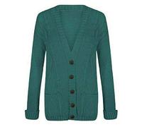 WearAll Womens Cable Knitted Button Cardigan Long Sleeve Ladies Boyfriend Top - Teal 12-14