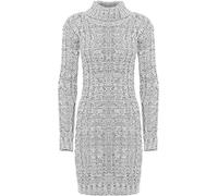 WearAll Women's Cable Knitted Dress Ladies Polo Turtle Neck Long Sleeve Bodycon Stretch - Grey - 12-14