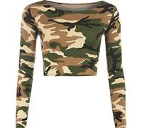 WearAll Womens Camouflage Animal Print Crop Top Ladies Leopard Long Sleeve Short - Camouflage - 8-10