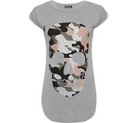WearAll Womens Camouflage Glitter Skull T-Shirt Ladies Print Cap Sleeve Curved Slit Hem Grey 20