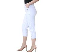WearAll Womens Capri Trousers Ladies Three Quarter Soft 3/4 Cropped Pants UK Ladies Stretch Pull on Trousers Elasticated Waist Plus Size Summer Shorts (White, 14)