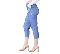 WearAll Womens Capri Trousers Ladies Three Quarter Soft 3/4 Cropped Pants UK Ladies Stretch Pull on Trousers Elasticated Waist Plus Size Summer Shorts (Indigo, 22)