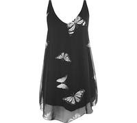 WearAll Women's Chiffon Butterfly Print Lined Sleeveless Dip Hem Vest Top - Black - 14