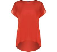 WearAll Women's Chiffon Dip Hem Sheer Short Sleeve Plain Long Top - Red - 26-28