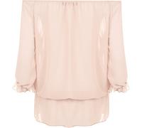 WearAll Women's Chiffon Gypsy Boho Sheer 3/4 Sleeve Off Shoulder Top - Nude - 26-28