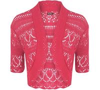 WearAll Womens Crochet Knitted Short Sleeve Ladies Bolero Cardigan Top Shrug - Cerise - 14-16