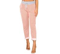 WearAll Women's Denim Jogger Sweatpants with Drawstring Casual Summer Gym Trousers Ribbed Waistband Multi Floral and Tartan Prints Italian Cotton Exercise and Jogging Bottoms Ornage Stripe 16-18