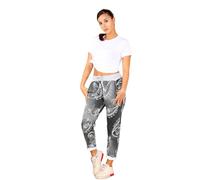 WearAll Women's Denim Jogger Sweatpants with Drawstring Casual Summer Gym Trousers Ribbed Waistband Multi Floral and Tartan Prints Italian Cotton Exercise and Jogging Bottoms Paisley Black 20-22