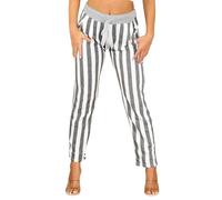 WearAll Women's Denim Jogger Sweatpants with Drawstring Casual Summer Gym Trousers Ribbed Waistband Multi Floral and Tartan Prints Italian Cotton Exercise and Jogging Bottoms Stripe Black 16-18
