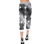 WearAll Women's Denim Jogger Sweatpants with Drawstring Casual Summer Gym Trousers Ribbed Waistband Multi Floral and Tartan Prints Italian Cotton Exercise and Jogging Bottoms Start Print Black 8-10
